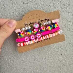 Willow May Mutli Pink and Rainbow Beaded Bracelet Set